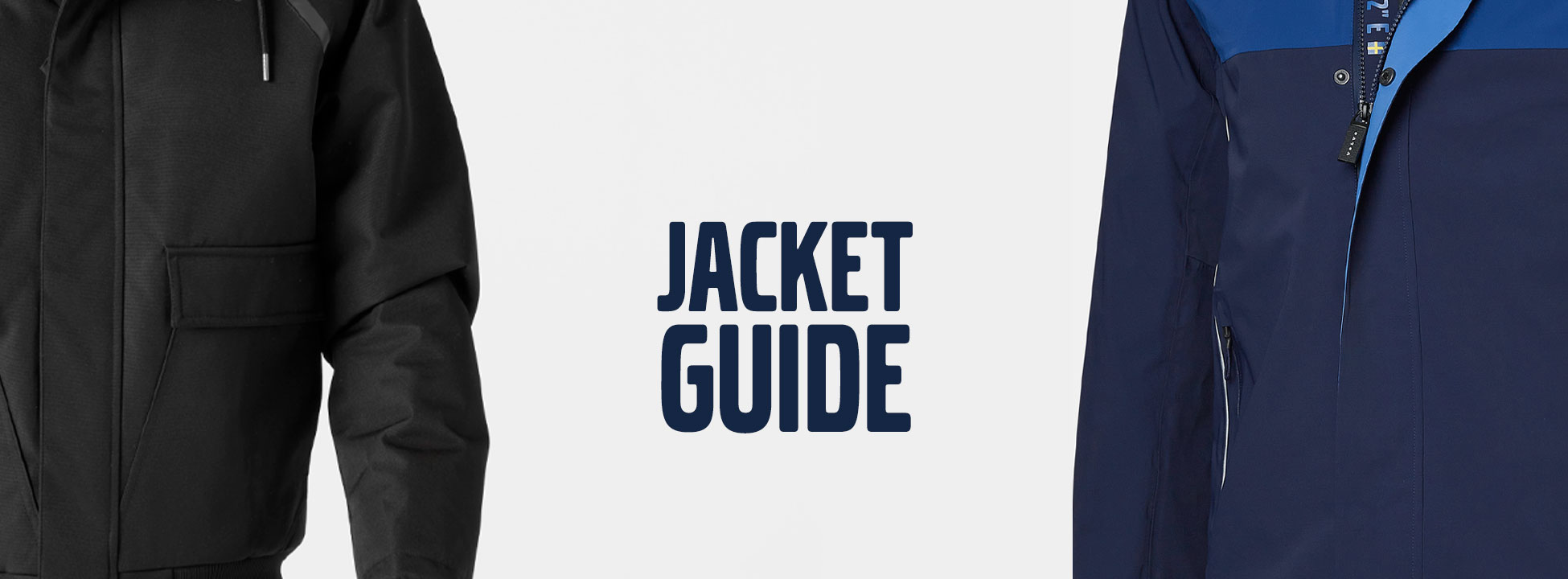 Volvo merchandise jackets with text Jacket Guide.